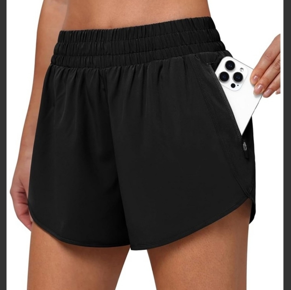 Black Women's Athletic Shorts With Built In Liner And Zipper Pocket